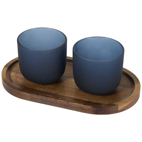 Plateau bois publicitaire avec 2 tasses 200 ml Male Bleu hale